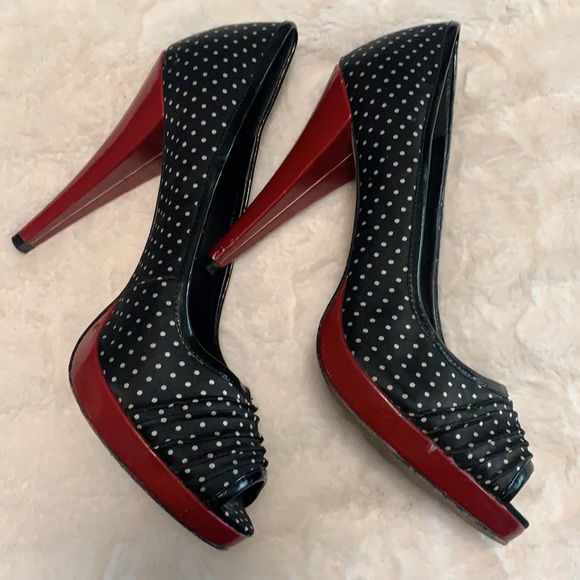 Aldo size 7.5 black and white polka dot black high heels - Picture 3 of 4